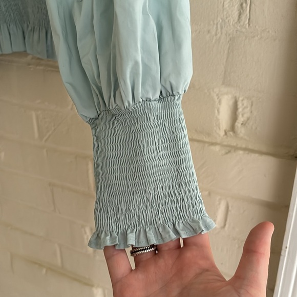 Olivaceous Tie Front Long Sleeve Smocked Crop Top - Picture 3 of 9